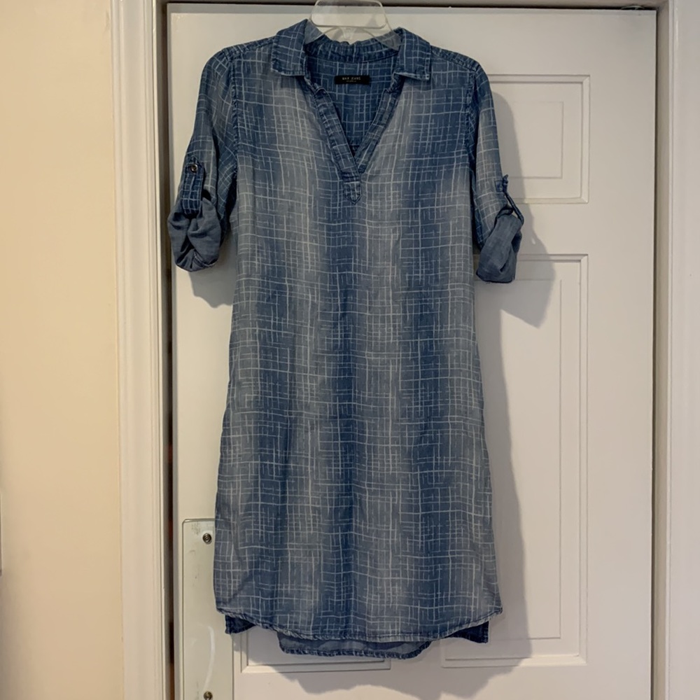 Max Jeans Roll Up Sleeves w/ Pockets Chambray Dress